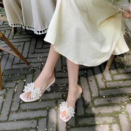 Slippers 2023 Sandals Women Bow Crystal High Heels Summer Shoes Designer Slingback Flip Flops Sexy Dress Pumps Slides