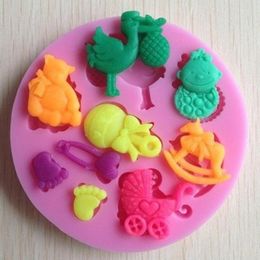 Baking Moulds 1Pc Pink Baby Shower Silicone Mould Fondant Cake Chocolate Decorating Candy Pastry Mould Jelly Tool