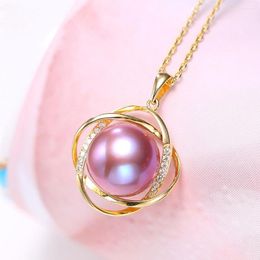Pendant Necklaces Luxury Gold Plated Pink Purple Color Imitation Pearl Necklace Elegant Bridal Wedding Jewelry Banquet Gifts