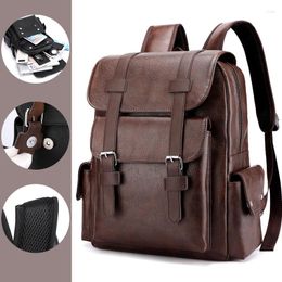 Backpack Leather Shoulder Waterproof Men Retro Large Capacity Casual Business Laptop Bags For Students Schoolbag Travel Fashion