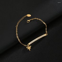 Link Bracelets Gold Color Women Bracelet Hand Chain Stainless Steel Dragonfly Charm Rhinestone Luxury Fashion Bangle Jewelry