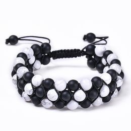 6mm Natural stone howlite three layer bracelet hand braided woven 3 row beaded gemstone bracelet for men and women