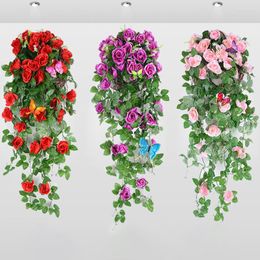 Decorative Flowers Artificial Rose Wall Hanging Decoration Outdoor Garden Plastic Fake Flower Home Wedding Plant Vine