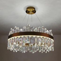 Chandeliers Light Luxury Round Chandelier Crystal Gold Dimmable Living Room Lamp Simple Modern Restaurant Led Hanging Lights