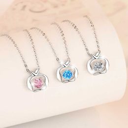 S925 Sterling Silver Pendant Necklaces Moissanite 0.5ct Zircon Peace Fruit Collar Chain Jumping Heart Color Treasure for Girlfriend