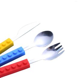 Dinnerware Sets Stylish 3pcs Stainless Children Western Cutlery Set Knife Fork Spoon Steel Silicone Building Blocks Handle