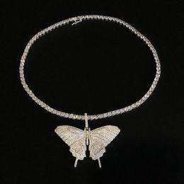 Choker Chokers Street Retro Couple 925 Silver Zircon Diamond-studded Hip Hop Butterfly Necklace Pendant