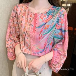 Women's Blouses Three-Quarter Sleeve Print Shirt Women Summer Wear 2023 Spring And Floral Chic Top