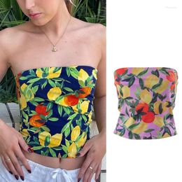 Women's Tanks Women Summer Strapless Off Shoulder Bandeau Tube Top Tropical Lemon Printed Sleeveless Wrapped Chest Camisole T-Shirts