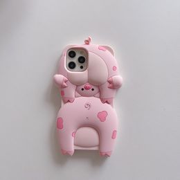free DHL wholesale 3d pink Cartoon funny Pig 3D Case For iphone 14 Plus 13 12 Pro Max Girl Cute Soft silicone pink Phone Cover