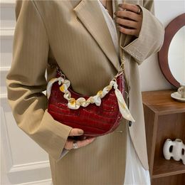 Evening Bags TRAVEASY 2023 Bag Women's Fashion Stone Chain Handbag Retro Silk Scarf Underarm Shoulder Messenger Cross Body