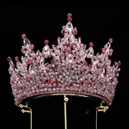 Wedding Hair Jewellery Baroque Vintage Red Crystal Bridal Tiaras Royal Queen Crown Pageant Diadem Indian Accessories 230609