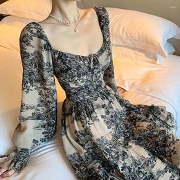 Casual Dresses Herstory French Vinatge Chiffon Dress Women Floral Print Elegant Party Mini Female Clothing Korean Slim One Piece