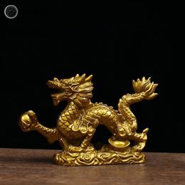 Decorative Objects Figurines 1Pc Good Lucky Golden Dragon Chinese Zodiac Twelve Statue Gold Dragon Statue Animals Sculpture Figurines Desktop Decoration 230608