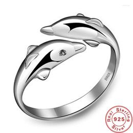 Cluster Rings High Quality S925 Sterling Silver Ring Cute Dolphin For Girls Fashion Wedding Engagement Jewellery Party Gift Wholesale