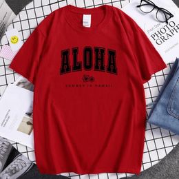 Men's T Shirts Aloha Summer In Hawaii Print Personality Male Tee Retro Graphic Short Sleeved Cool Cotton T-Shirt