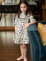 Girls Dresses Shabbos Brother Sister Mathcing Clothes Black Flora Cotton Dress Baby Short Sleeve Romper Ruffle Collar Boys Shorts 230608