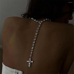 Pendant Necklaces Sexy Crystal Big Cross Long Tassel Back Chain Necklace Wedding Jewellery For Women Rhinestone Body Choker