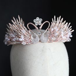 Wedding Hair Jewellery Vintage Swan Crown Crystal Women Baroque Tiaras And Crowns Queen Princess Diadem For Pageant Ornament 230609