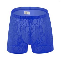 Underpants Men'S Lace Embroidered Boxer Shorts Thong Sex Panties Sexy Transparent Soft T Pants Underwear Briefs