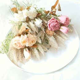 Decorative Flowers Dried Bunch Of Rose Grain Fabric Cloth Artificial For Party Home Table Decoration Wedding Bride HandHolding Bouquet