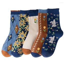 Women Socks Cartoon Animal Print Cute Sun Flower Long Cotton Sock Autumn Winter Fashion Street Skateboard Foot Warmer Chaussette