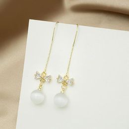 Dangle Earrings 1 Pair Ear Line Bow Cubic Zirconia Jewelry Korean Style Faux Gem For Wedding