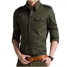 Men's Casual Shirts Men's Colour Stand Up Collar Button Down Shirt Military Style Double Pocket Wear High Quality 6xl