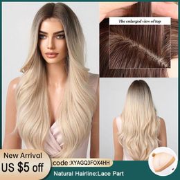 Long Wave Platinum Blonde Synthetic Hairline Part Lace Natural Daily Wedding Hairstyle For White Women