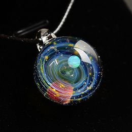 Pendant Necklaces LKO Nebula Cosmic Handmade Opal Galaxy Glass Pendant with Rope Necklace Men Women Couple Jewelry Valentine's Day Present 230608