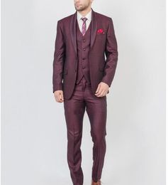 Men's Suits Tailor Made Burgundy Perfomance Tuxudo Man Trouser Suit Jacket For Wedding Men Handsome Costume 2 Piece Set