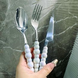 Dinnerware Sets Pearl Handle Steak Knife And Fork Cutlery Retro 304 Stainless Steel Spoon Household Western Tableware