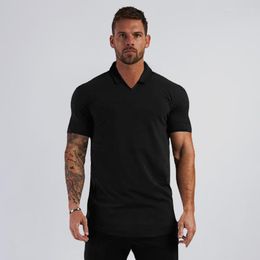 Men's Polos Muscleguys Summer Fashion Short Sleeve Polo Shirts Men Casual Sports Clothing Plain Color Cotton Turn-Down Collar Tops Tees