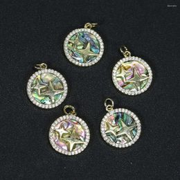 Charms APDGG 5Pcs Natural Pupa Abalone Shell Micro Pave CZ Cubic Zirconia Coin Stars Pendant For Necklace Jewellery Making DIY