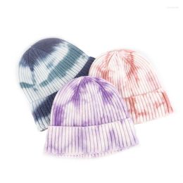 Berets Winter Colorful Tie-Dye Knitted Beanies For Women Men Hat Bonnet Soft Autumn Warm Skullies Hip Hop Cap Female