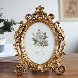 Frames Resin Picture Frame P o Vintage Golden Ellipse Round Creative Desktop Decor Wedding Gift 230609
