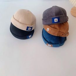 Ball Caps 2023 Korean Style The Same Leather Label Wild Children Lei Feng Hat Product Baby Landlord Corduroy 50-52cm