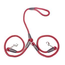 Dog Collars Leashes Strong Nylon Ribbon Double Leash One Drag Braided Tangle For Walking Training Adjustable Size Pet Safety Traction Rope Z0609