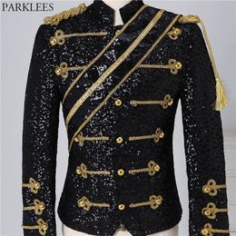 Men's Suits Blazers Mens Black Sequin Steampunk Blazer Jacket Stand Collar Tassel Design Men Nightclub Party Prom Rock and Roll Costumes 3XL 230609