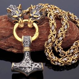 Pendant Necklaces Nordic Celtic Wolf Mens Necklace Pendant Viking Wolf Head Stainless Steel Pendant Scandinavian Rune Amulet Jewellery Wholesale 230608