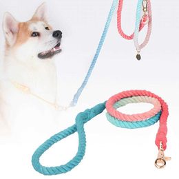 Dog Collars Leashes Gradient Rainbow Colour Lead Rope Wearresistant Braid Cotton Long Walking Training Leads Ropes Pet Outdoor Supply Z0609