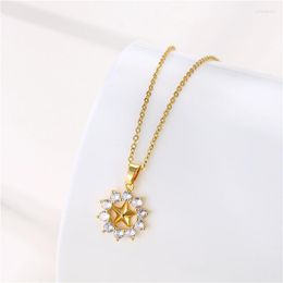 Pendant Necklaces Classic Middle Star Zircon Crystal Sun Stainless Steel For Women Hip Hop Goth Party Neck Chain Jewellery