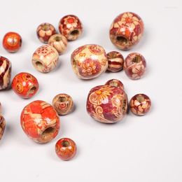 Beads 20-100pcs Mixed Printed Wood Large Hole Bead DIY Jewellery Accessories Making Necklace Bracelet Macrame Craft