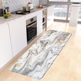 Bath Mats Abstract Marble Kitchen Floor Mat Grey Gold Textured Pattern Modern Geometric Room Long Carpet Home Decor Non-slip Rug