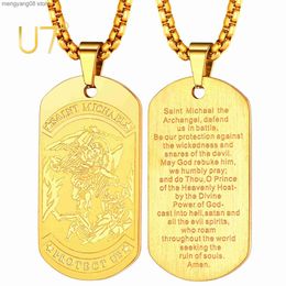 Pendant Necklaces U7 Saint Michael Necklace Protector Gifts for Men Women Stainless Steel St. The Archangel Medal Dog Tag Pendant T230609