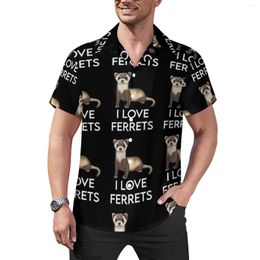 Men's Casual Shirts Ferret Lovers Shirt I Love Ferrets Beach Loose Hawaii Cool Blouses Short Sleeve Custom Oversized Clothing