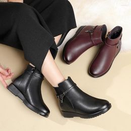 Boots 2023 Winter Shoes Women Leather Plus Size Cotton Fashion Waterproof Platform Wedges Zapatillas Mujer