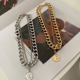 Pendant Necklaces Flashbuy Vintage Portrait Coin Choker For Women Trendy Metal Gold Colour Thick Clavicle Chain Hip Hop Jewellery Bijoux