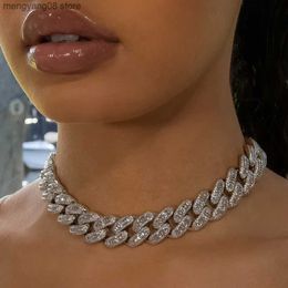 Pendant Necklaces Initial Miami Punk Hip Hop Cuban Link Chain Necklace Iced Out Men's Baguette Bling Rapper Crystal Choker Necklace Jewellery Gift T230609