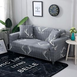 Chair Covers Antlers Plaid Grey Stretch Slipcovers Non-slip Sofa-Cover-Set Living Room Furniture Protector Cover Single/Two/Three/Four Seat